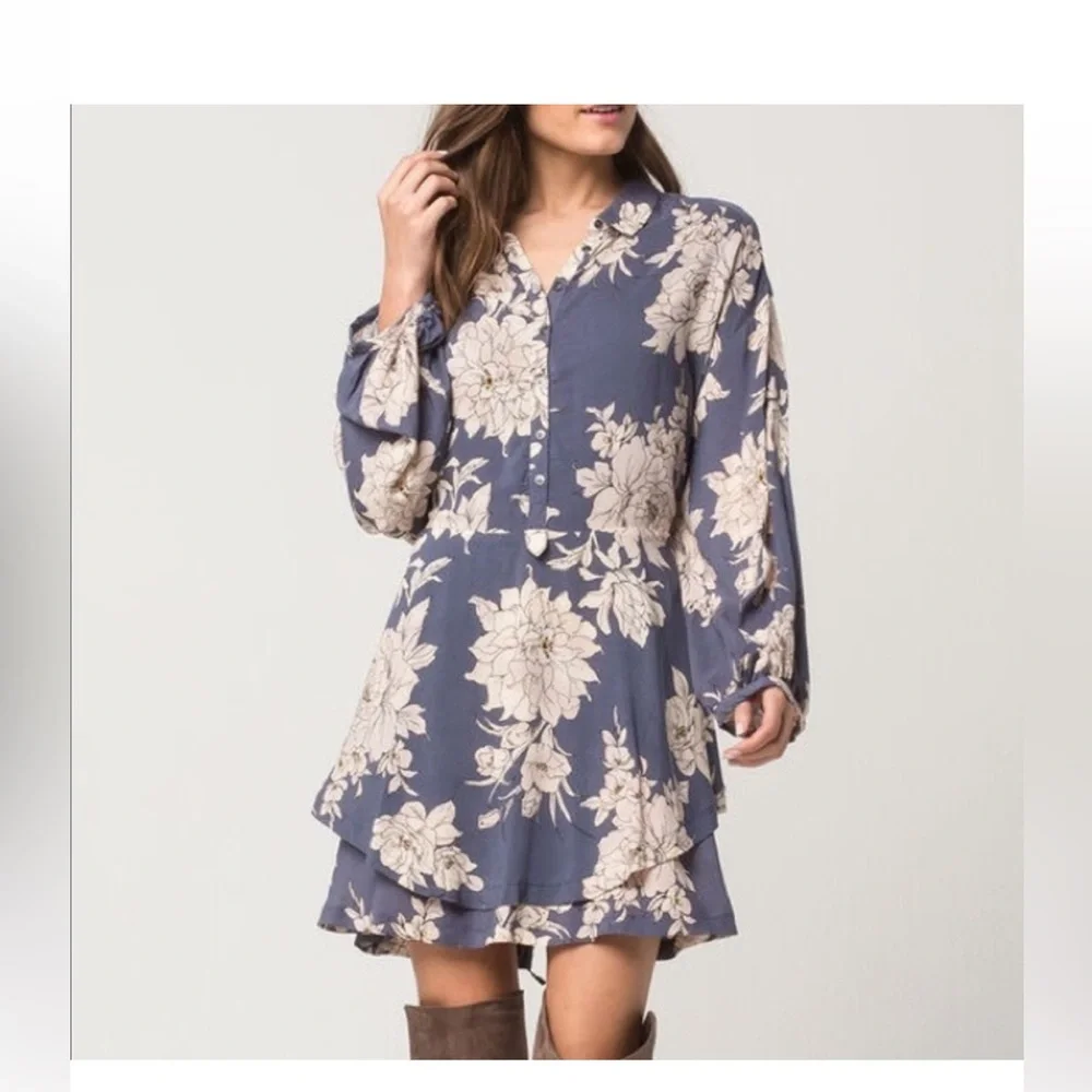 Free People Shake It Blue Floral Dress Size Medium - Picture 3 of 7